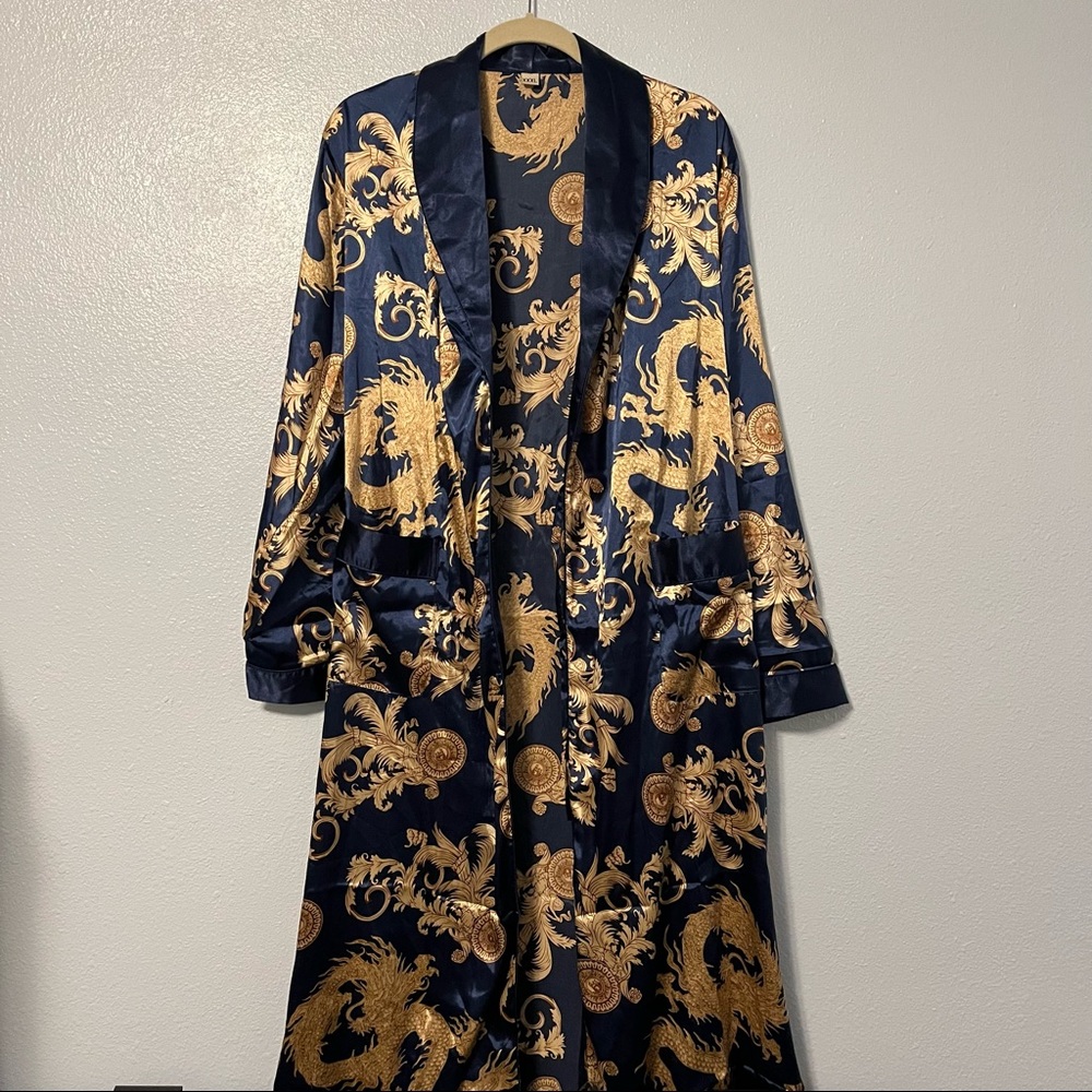 Gold and Blue Dragon Print Robe